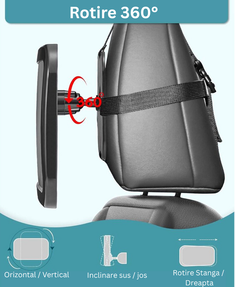 Oglindă Auto Supraveghere Bebelus 360°, Fixare Tetieră, Anti-spargere BabyView