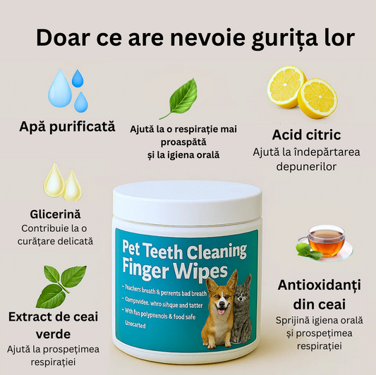 Șervețele pentru Igiena Dentară Câini și Pisici - DentiPaw (50 bucati)