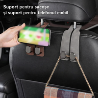 Cârlig Organizator Auto Premium pentru Tetieră - Cârlig Metalic Zinc + Finisaj Tip Piele CarHook