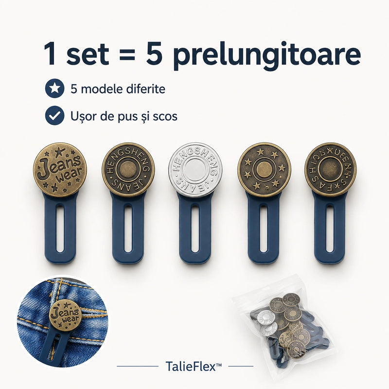 Set Extensii Flexibile din Silicon pentru Blugi și Pantaloni - TalieFlex™