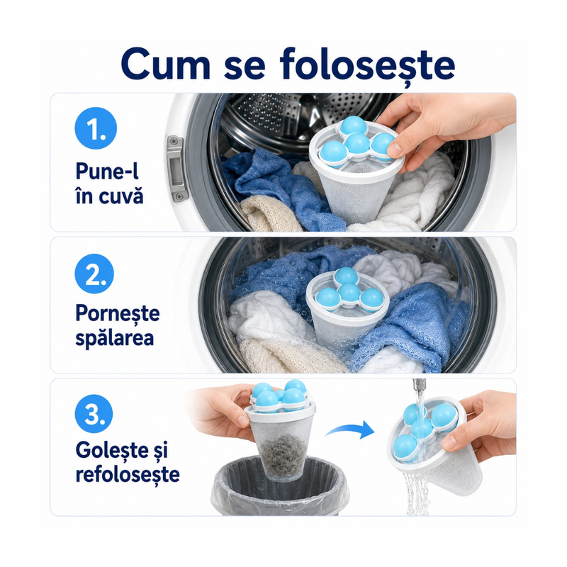 Set de Filtre Reutilizabile pentru Păr și Scame - RufeCurate™