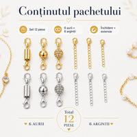 Set 12 Închizători Magnetice cu Extensie pentru Coliere și Brățări - ColierFix