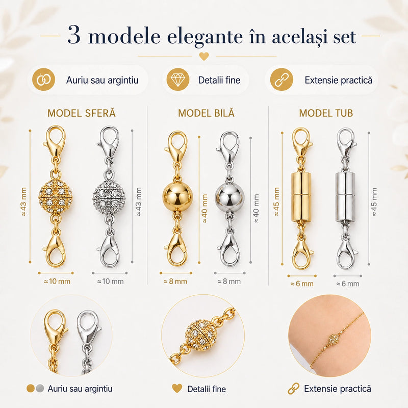 Set 12 Închizători Magnetice cu Extensie pentru Coliere și Brățări - ColierFix