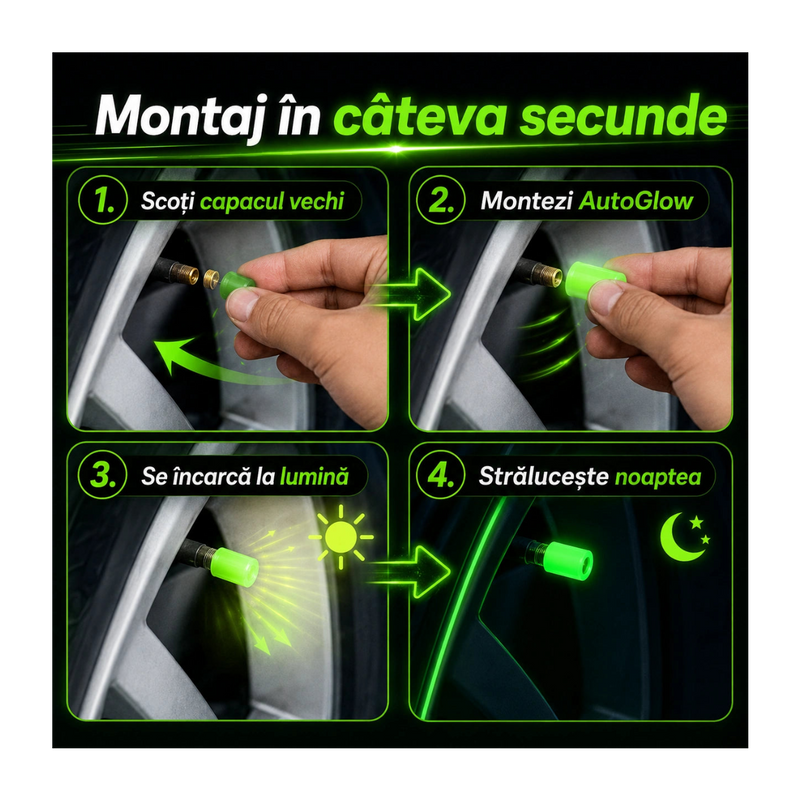 Set Capace Fosforescente pentru Valve Auto - AutoGlow