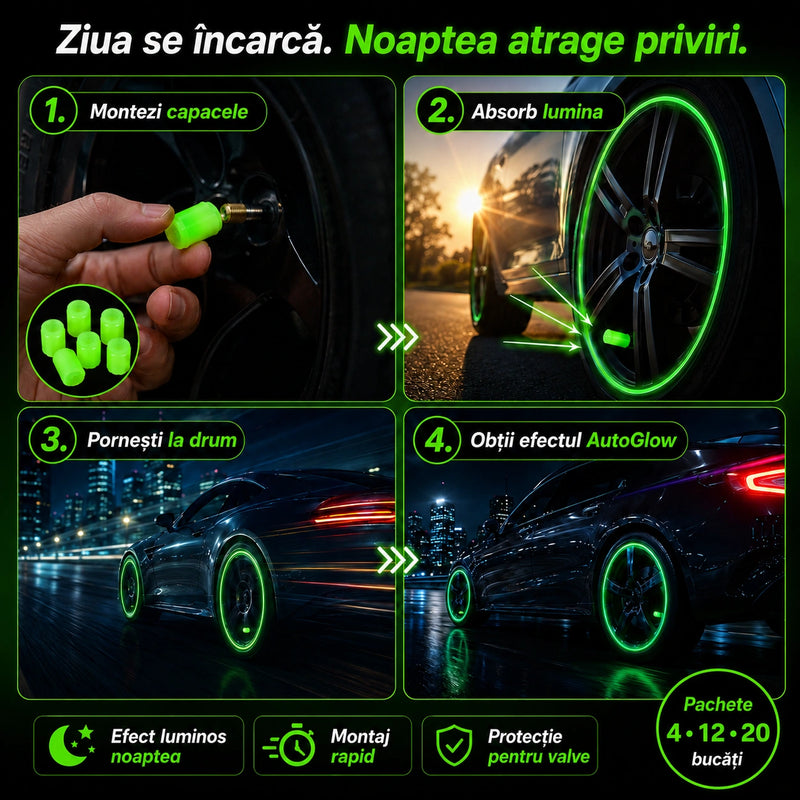 Set Capace Fosforescente pentru Valve Auto - AutoGlow