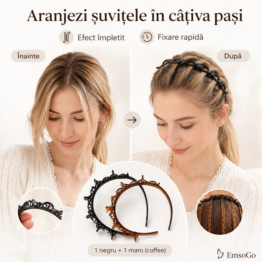 Bentiță cu 8 Cleme pentru Efect Împletit și Fixare Rapidă - ȘuvițăFix™