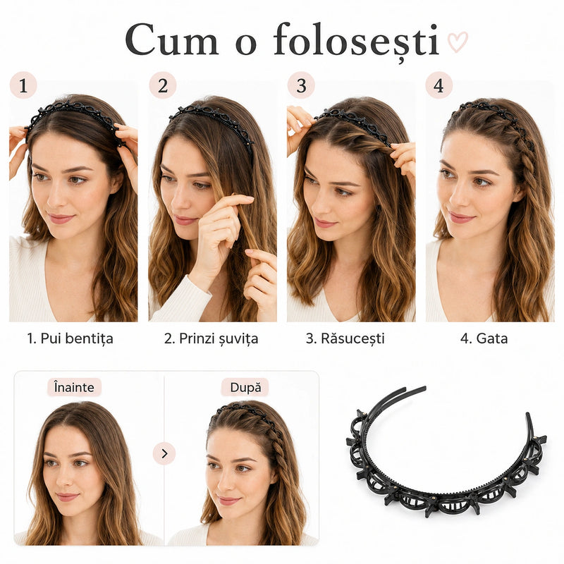 Bentiță cu 8 Cleme pentru Efect Împletit și Fixare Rapidă - ȘuvițăFix™