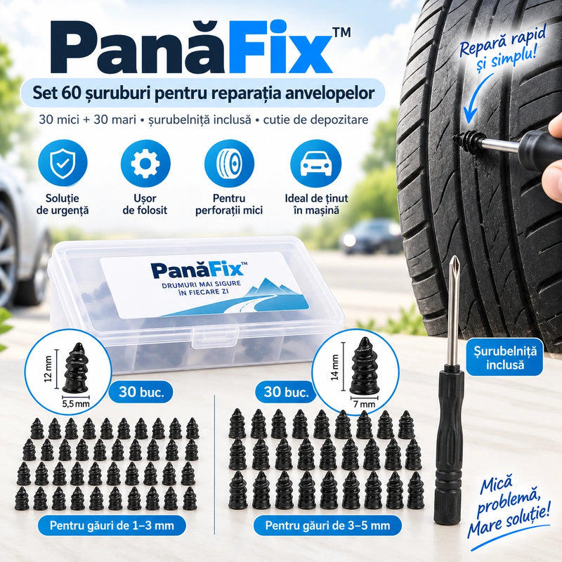Set 60 Șuruburi pentru Reparația Anvelopelor - PanăFix™