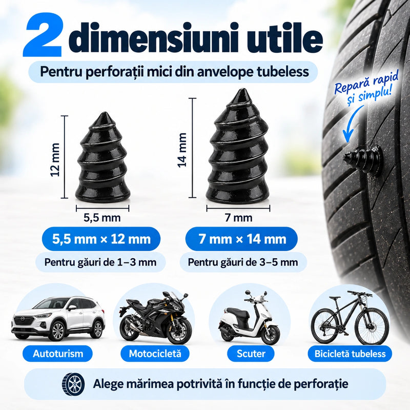 Set 60 Șuruburi pentru Reparația Anvelopelor - PanăFix™