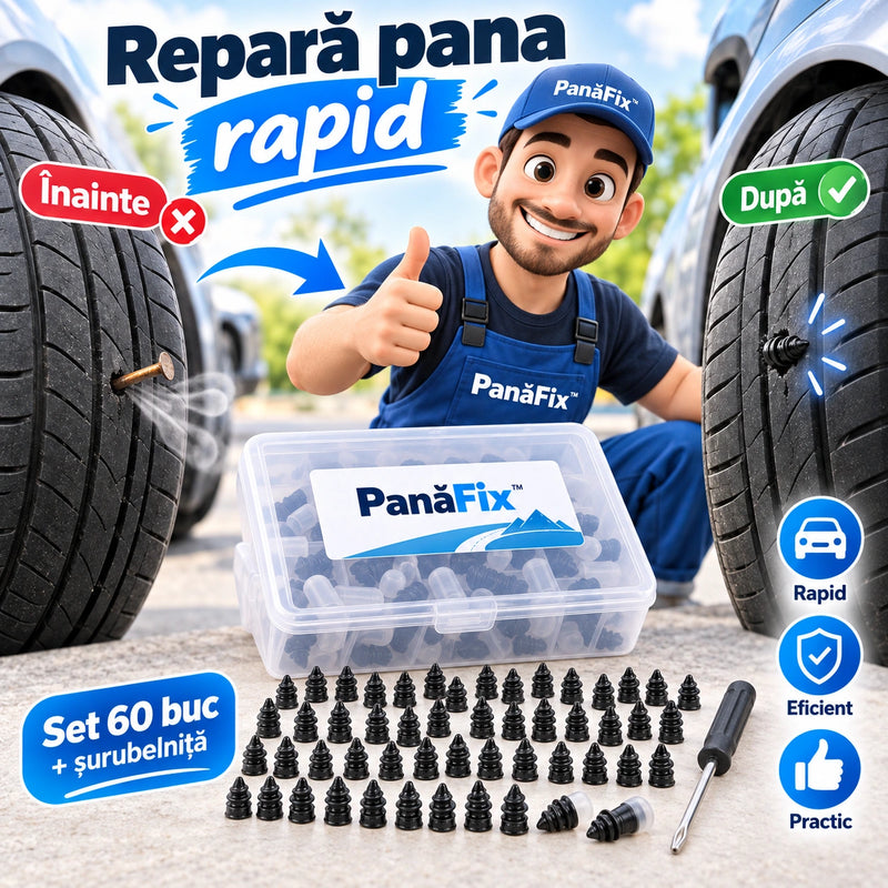 Set 60 Șuruburi pentru Reparația Anvelopelor - PanăFix™