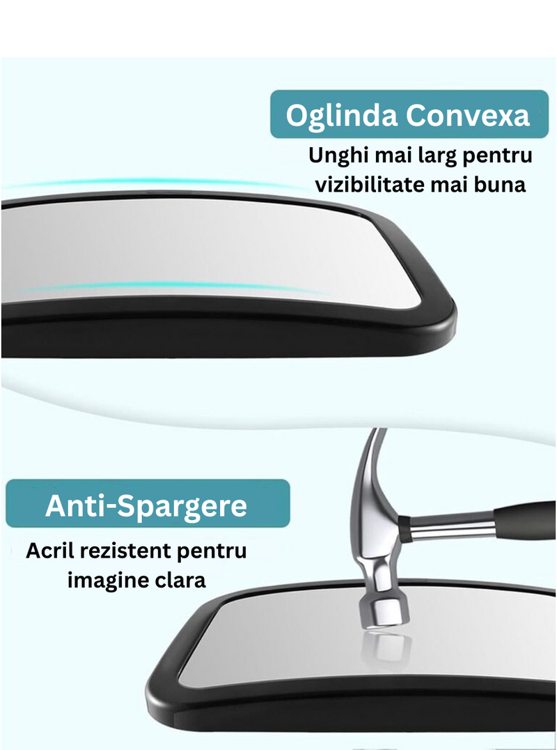 Oglindă Auto Supraveghere Bebelus 360°, Fixare Tetieră, Anti-spargere BabyView