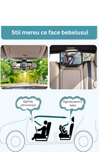 Oglindă Auto Supraveghere Bebelus 360°, Fixare Tetieră, Anti-spargere BabyView
